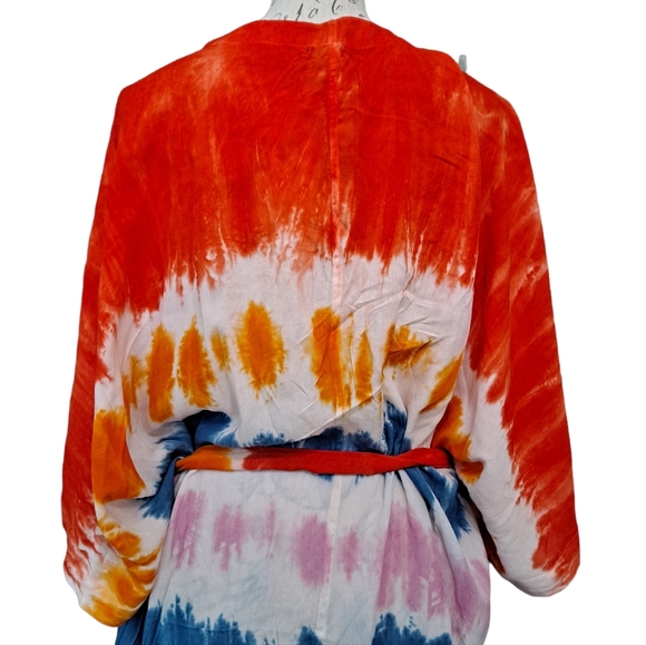 Kendall & Kylie Tie Dye colorful belted long maxi duster kimono - Picture 8 of 16